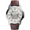 Fossil Orologio Grant da uomo, movimento meccanico automatico, cassa in acciaio inossidabile argento da 45 mm con cinturino in pelle, ME3099