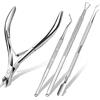 ACWOO Taglia Cuticole Professionale, 4 Pezzi Tronchesi per Cuticole, Tronchese Unghie Acciaio Inox per Unghie Incarnite Spesse Dure, Kit di Strumenti per Manicure con Spingi Cuticole (d'argento)
