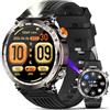 Marsyu Smartwatch Uomo con Torcia LED/Luce UV/Bussola/600mAh, 1,7''Salute Orologio Militare con 𝐆li𝐜𝐞mi𝐚/Pressione Sanguigna/Sonno/SPO2/Cardiofrequenzimetro,110+Modalità Sportive, IP68, per Android e iOS