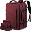 LOVEVOOK Zaino Donna Grande Da Viaggio Per Aereo, Bagaglio A Mano Borse Da Cabina Con porta Usb, Zaino Per PC 15,6 Pollici, Travel Bag Impermeabile Con Organizer Valigia 3 Pezzi Rosso