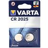 VARTA CR 2025, 6025101402, Batteria Litio a Bottone, Piatta, Specialistica, 3 Volts, Diametro 20mm, Altezza 2,5mm, confezione 2 pile