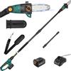 LIFERUN Potatore Telescopico,Sega ad Asta a Batteria,Sega Potatrice Elettrica,Batteria 20V 4Ah e Caricabatterie,Lama 24cm,Velocità Catena 5 m/s,Auto-Lubrificante,Testa Inclinabile,incl. Tracolla,Asta 300cm