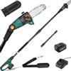 TLGREEN Potatore Telescopico, Sega Potatrice Elettrica, Sega ad Asta a Batteria, Batteria 20V 4Ah e Caricabatterie, Lama 20cm, Velocità Catena 5 m/s, Auto-Lubrificante, Testa Inclinabile, incl. Tracolla, 4 M