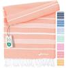 Fit-Flip Telo hammam - asciugamano mare cotone antisabbia XXL - asciugatura rapida - teli sauna fouta, asciugamani spiaggia ideale come sarong e per doccia - Pesca - 100x200cm Sultan