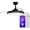 KLARSTEIN AirFold Ventilatore da Soffitto con Luce - Ali Retrattili, LED Dimmerabile, Controllo Intelligente, Silenzioso <40dB, 107cm, Nero