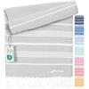 Fit-Flip Telo hammam - asciugamano mare cotone antisabbia XXL - asciugatura rapida - teli sauna fouta, asciugamani spiaggia ideale come sarong e per doccia - Grigio Chiaro - 100x200cm Sultan