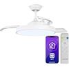 KLARSTEIN AirFold Ventilatore da Soffitto con Luce - Ali Retrattili, LED Dimmerabile, Controllo Intelligente, Silenzioso <40dB, 107cm, Bianco