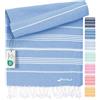 Fit-Flip Telo hammam - asciugamano mare cotone antisabbia XXL - asciugatura rapida - teli sauna fouta, asciugamani spiaggia ideale come sarong e per doccia - Blu - 100x200cm Sultan