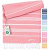 Fit-Flip Telo hammam - asciugamano mare cotone antisabbia XXL - asciugatura rapida - teli sauna fouta, asciugamani spiaggia ideale come sarong e per doccia - Corallo - 100x200cm Sultan