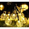 BrizLabs Catena Luminosa Solare, BrizLabs 13.8M 60 LED Stringa Luci Cristallo Globo Impermeabile 8 Modalità Luci di Natale per Interni e Esterni Giardino, Portico, Natale, Matrimonio, Festa, Bianco Caldo