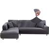 Jaotto Copridivano con Penisola Elasticizzato A Sinistra Destra, Fodere Copridivano Angolare Universale, Copridivano Antigraffio Gatto Chaise Longue Sofa Cover a Forma di L(3 Posti+3 Posti,Grigio)
