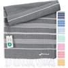 Fit-Flip Telo hammam - asciugamano mare cotone antisabbia XXL - asciugatura rapida - teli sauna fouta, asciugamani spiaggia ideale come sarong e per doccia - Antracite - 100x200cm Sultan