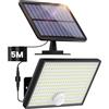 QODJN Luce Solare Led Esterno con Sensore di Movimento,[266LED/ 3Modes/ 5M] Faretto Led da Esterno SolareIP65 Impermeabile Faretti Solari a Led da Esterno, 2200mAh Lampada Solare da Esterno Giardino