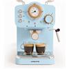CREATE / THERA MATT RETRO/Caffettiera Express Blu Opaco e Legno/Caffè macinato e cialde E.S.E. 55 mm, caffettiera semiautomatica con pompa di pressione da 15 bar e potenza 1100 W, finitura opaca