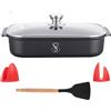 Stone&Stone Teglia Forno Rettangolare 34x8cm | Super Antiaderente Tedesco | Pirofila Lasagnera Rostiera Professionale in Alluminio | Induzione Gas e Forno | Coperchio + 2 Presine + Spatola in Silicone