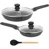 Stone&Stone Set di 2 padelle 24cm 28cm estremamente antiaderente | induzione gas | alluminio e acciaio padella professionale batteria con rivestimento tedesco + 2 coperchi 2 cucchiai | priva di PFAS