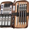 Nicpro 5 Pezzi Metallo Matite Meccaniche Set con Custodia in Pelle, Portamine 0,3, 0,5, 0,7, 0,9 mm e 2 mm con (4B 2B HB 2H) Ricariche Piombo (Nero e Colori), Matita per Disegno Artistico Schizzi