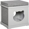 PawHut Cuccia Casetta per Gatti in Legno con 2 Cuscini e Tiragraffi Rimovibili, Grigio, 41x30x36cm