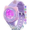 Juboos Orologio Bambina,con Cinturino Stampato e 7 Luci Colorate,Orologio Digitale Impermeabile per Bambini con Orecchie da Gatto per Ragazzo e Ragazza da 4 a 12 Anni