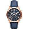 Fossil Orologio Grant da uomo, Movimento cronografo al quarzo con cinturino in pelle e acciaio inossidabile, 44 mm, Blu