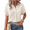 MSIYOW Camicia Donna Estiva Maglietta Elegante Maglia Maniche Corte Donna Bluse Eleganti Scollo a V Shirt Tinta Unita(2XL, Beige)