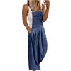 Generic Salopette da donna in jeans lunghi, in denim, elasticizzata, dritta, jeans, Blu scuro 1, S