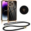 Vauki Cover con Cordino per iPhone 14 Pro Max, Carina Motivo Cuore Custodia con Collana, Antiurto Ultra Silicone TPU Morbida e Sottile Catena per Cellulare Case per iPhone 14Pro Max 6.7, Nero