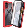 GOGME Cover per Motorola Moto G22, Rugged Custodia Trasparente con [Protezione Schermo Integrata], Staccabile Silicone PC + TPU Antiurto Protettivo Cover, Rosso Scuro