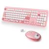 SbocKeeb Tastiera e Mouse Senza fili, Americana QWERTY，Cute Tastiera Wireless con Tastierino Numerico, 2.4 GHz Retro Macchina Da Scrivere Full-size with Tasti Rotondi（Bear Pink）