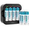 czvv Batterie Ricaricabili AA Lithium 1,5V - Alta Capacità 3500mWh Pile 8 Pezzi con Caricatore 4 Slot Intelligente Caricabatterie Ricarica Rapida 2H, 1500 Cicli, Durata Ultra Lunga 10 Anni