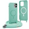 YFSYLL Magnetica Cover per iPhone 11 con Cordino,Compatibile con MagSafe,Silicone Case con Regolabile Cordino da Collo Nylon Catena Collana Tracolla - Verde menta