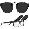 Goiteia Occhiali da sole polarizzati con clip su occhiali da vista per donne e uomini, design rotondo con cornice per nascondere discretamente i tuoi occhiali, flip up, protezione UV400, Colore: nero
