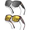 JIM HALO Polarizzati Sovraocchiali Da Sole Donna Uomo, Occhiali Da Sole Quadrati Sopra Occhiali Alla Moda Occhiali Guida Notturna 2 Pacchetti