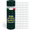 M.I. Rete Zincata e Plastificata Verde, Maglia 50x75mm, Altezza a scelta: 100cm/125cm/150cm, Rotolo da 25 Metri, Filo da 2,2mm. Recinzione Giardino, Animali, Orto, Terreno. Made in Italy (Altezza 125cm)