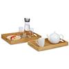 Relaxdays Set da 2 Vassoi da Portata in bambù, Bordo Rialzato, Piatto Decorativo con Manici, 45 x 42 cm, Marrone Chiaro