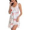 Lovasy Camicia da Notte Donna Cotone Sexy Sottoveste Spalline Larghe Colletto Babydoll Vestaglia e Biancheria Pigiama da Notte Bianco-Fiore XL