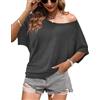 WNEEDU Maglietta Donna Manica Corta Estiva T Shirt Fuori Spalla Girocollo Top Elegante Sciolto 2025 Foglie Oro Nero S