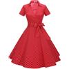 Timormode Gonna Vintage Anni 50 60 Audrey Hepburn Vestiti da Cocktail da Donna Elegante di Cotone Manica Corta Small Red White L
