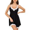 Lovasy Camicia da Notte Donna Cotone Estivo Camicia da Notte Sexy Corta in Pizzo Senza Maniche con Scollo a V Taglie Forti Pigiama Vestaglia Sottoveste Spalline Regolabile,W-Nero,M