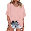 WNEEDU Maglietta Donna Estate Collo a V Oversize T Shirt Manica Corta Camicetta Estiva Camicia Allentata Leggera e Ariosa Rosa Chiaro S