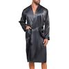 Lovasy Vestaglia Uomo Raso Accappatoio Kimono Leggero in Seta a Maniche Lunghe Camicia da Notte Uomo Accappatoio e Biancheria da Notte con Cintura e Tasca,A-grigio,XL