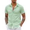 COOFANDY Camicia Estiva da Uomo a Maniche Corte con Bottoni vestibilità Regolare Elegante Camicia Lavoro Traspirante Leggera Azzurro XL