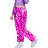 LOLANTA Bambini Pantaloni in Pelle Metallizzata Lucida Retro Pantaloni da Ballo Hip Hop Pantaloni Cargo Allentati Vita Elastica Streetwear, Rosa Scuro, 12-13 Anni, 170