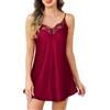 Lovasy Camicia da Notte Seta Donna Estiva Sottoveste in Raso Spalline Regolabile Babydoll Vestaglia con Scollo a V Sexy Camicie da Notte in Pizzo Ladies Nightwear,B-Rosso Scuro,S