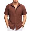 COOFANDY Camicia Maniche Corte Uomo Camicia in Cotone Camicie Estive Camicia Lino Camicia Spiaggia Camicia Risvolto Tinta Unita Camicia Lavoro Bianco XL