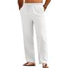 COOFANDY Pantaloni da Uomo in Cotone e Lino, Estivi, Casual, Gamba Larga e Dritta, con Coulisse, Leggeri, da Spiaggia, con Tasche, Tinta Unita Bianco L