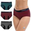 INNERSY Mutande Mestruali Donna Vita Media Slip Ciclo Mestruale Lavabili Culotte Igieniche Pacco da 3 （XXL, Grigio, Rosso Scuro, Blu