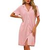 Lovasy Camicia da Notte in Cotone Donna Estiva Manica Corta Abito da Notte Allattamento con Scollo a V Pigiama Vestaglia Bottoni Davanti con Tasche,A-Rosa,M