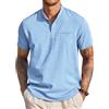 COOFANDY Camicia estiva da uomo, a maniche corte, per il tempo libero, leggera, estiva, da spiaggia, da uomo, vestibilità normale, con effetto lino, azzurro, M, Azzurro, M