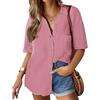 Hotouch Camicie Casual da Donna a Maniche Corte in Cotone con Scollo a V Camicetta Top da Lavoro da Lavoro Camicia abbottonata Cappotti Camicia con Colletto vestibilità Larga Rosa Rossa XL